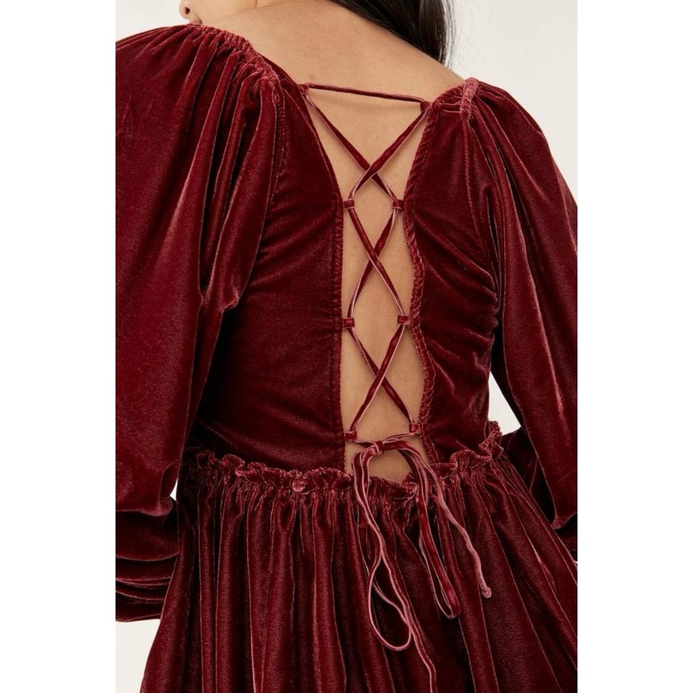 Free People Daphne Velvet Sleeve Mini Dress in Roan Rouge Sz. XS - Picture 4 of 16